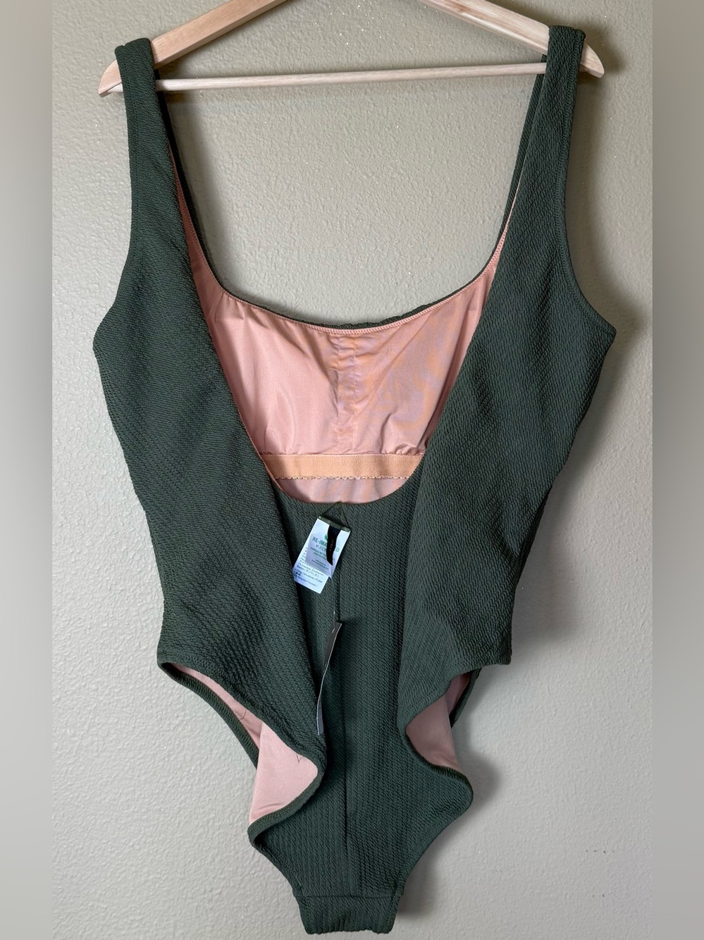 NWT J. Crew Olive Textured Square-Neck One-Piece Swimsuit Size 16 - Picture 4 of 7